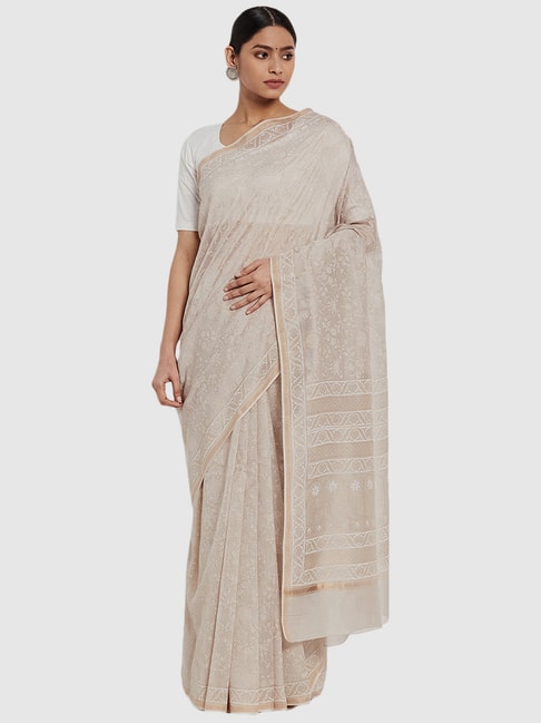 Fabindia Grey Cotton Silk Printed Saree Price in India