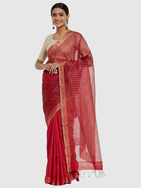 Fabindia Red Silk Embellished Saree Price in India