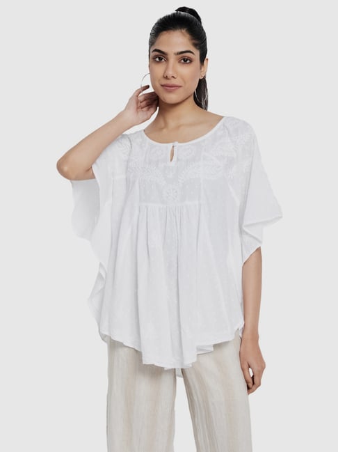 Fabindia White Cotton Embroidered Tunic