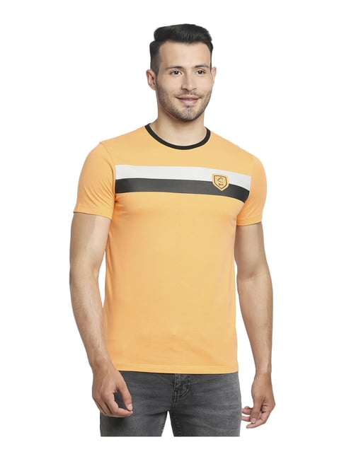 Being Human Light Orange Cotton Regular Fit Striped T-Shirt