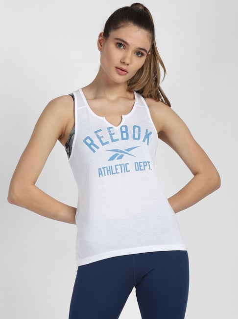 Reebok White Printed WOR SUPREMIUM LOGO Tank Top