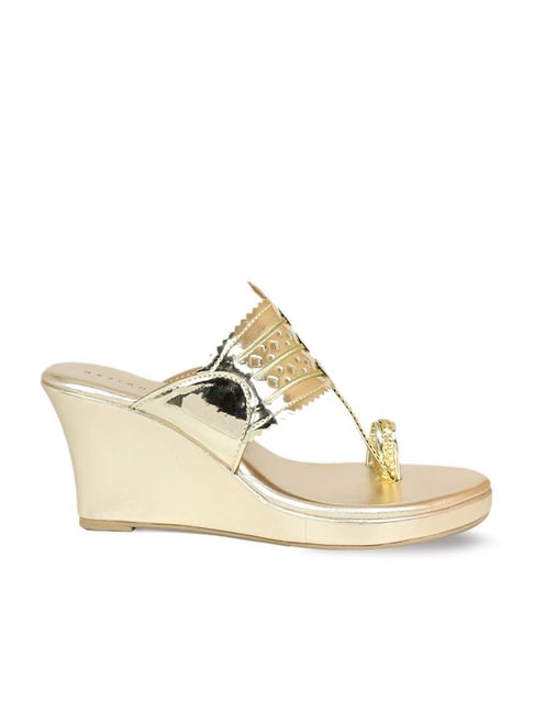 Design Crew Women's Golden Toe Ring Wedges Price in India