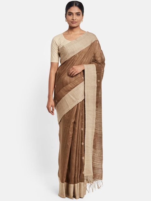 Fabindia Brown Silk Woven Saree Price in India