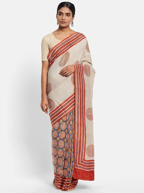 Fabindia Off-White Printed Saree Price in India