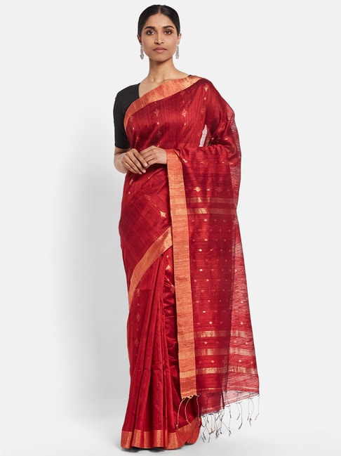 Fabindia Red Silk Woven Saree Price in India