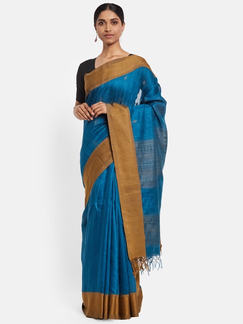 Fabindia Blue Silk Woven Saree Price in India