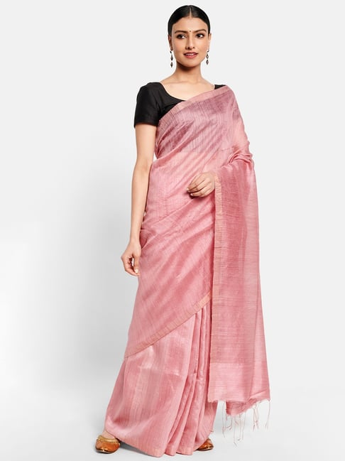Fabindia Pink Silk Woven Saree Price in India