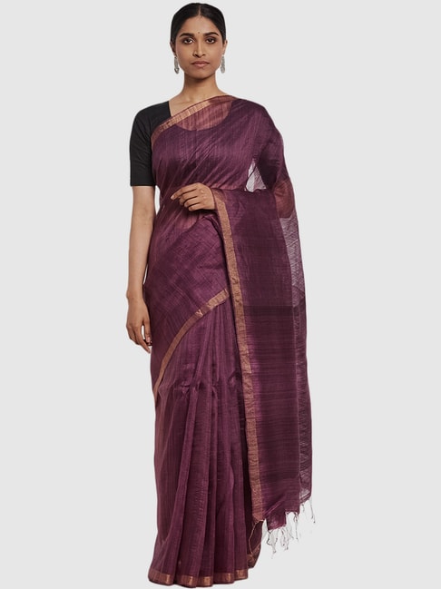 Fabindia Purple Silk Woven Saree Price in India