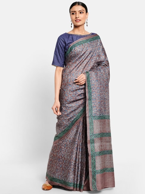 Fabindia Brown Silk Printed Saree Price in India