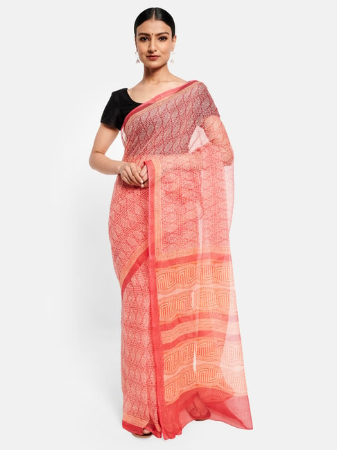 Fabindia Pink Cotton Silk Printed Saree Price in India