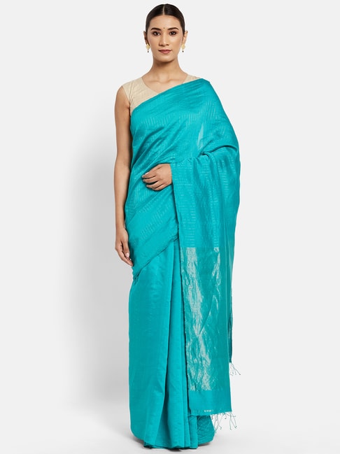 Fabindia Turquoise Zari Work Saree Price in India