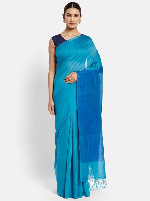 Fabindia Blue Plain Saree Price in India