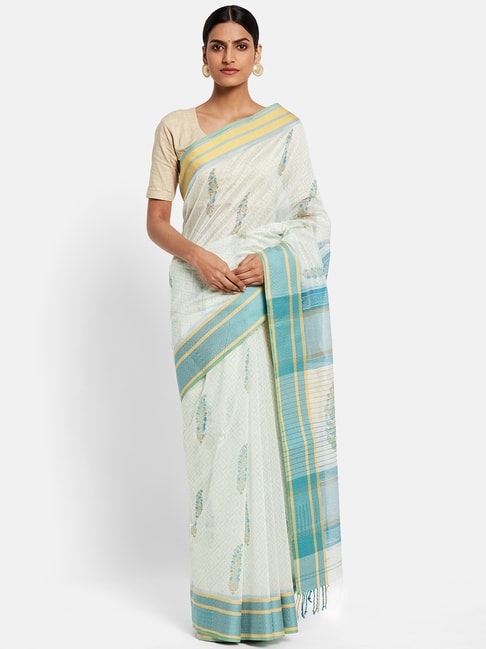 Fabindia Off-White Cotton Silk Printed Saree Price in India