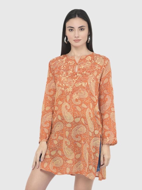 Aditi Wasan Orange Embroidered Kurti Price in India