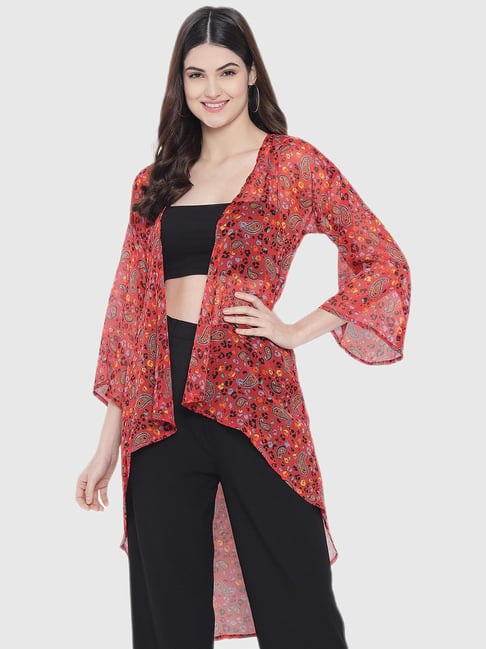 Trend Arrest Red Printed Shrug