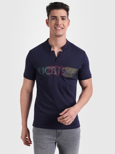 United Colors Of Benetton Navy Cotton Regular Fit Printed T-Shirt