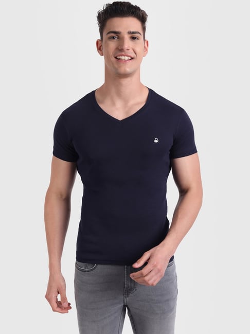 United Colors Of Benetton Navy Cotton Regular Fit T-Shirt