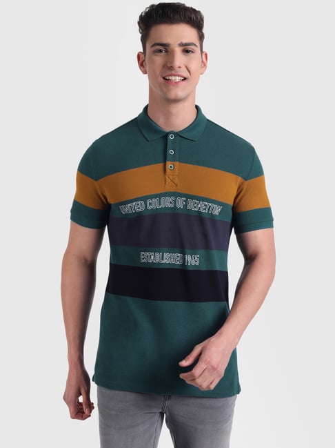 United Colors Of Benetton Multicolored Cotton Regular Fit Striped Polo T-Shirt