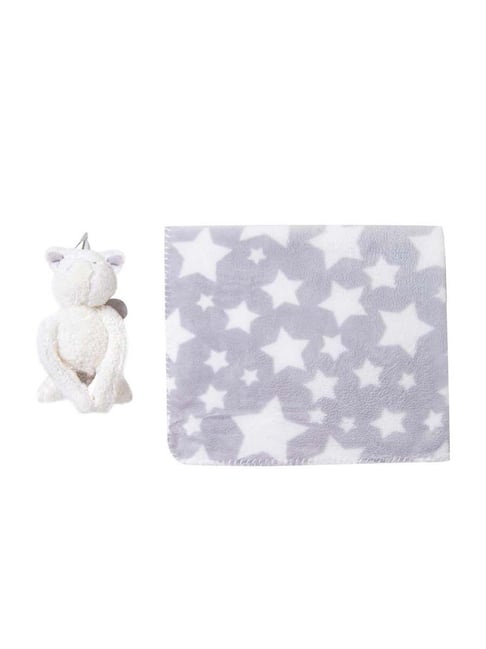 Baby Moo Kids Grey & White Blanket & Toy-Baby Moo-Apparel-TATA CLIQ