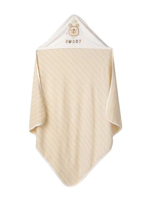 Buy Baby Moo Kids Beige Cotton Striped Hooded Wrapper for Boys