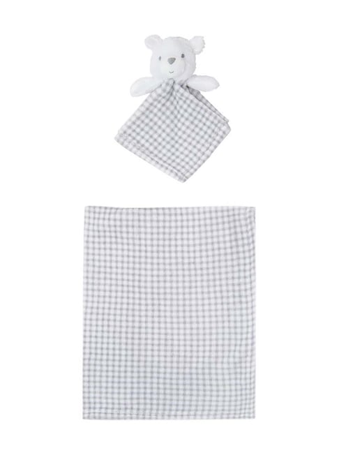 Baby Moo Kids Grey Chequered Blanket & Toy-Baby Moo-Apparel-TATA CLIQ