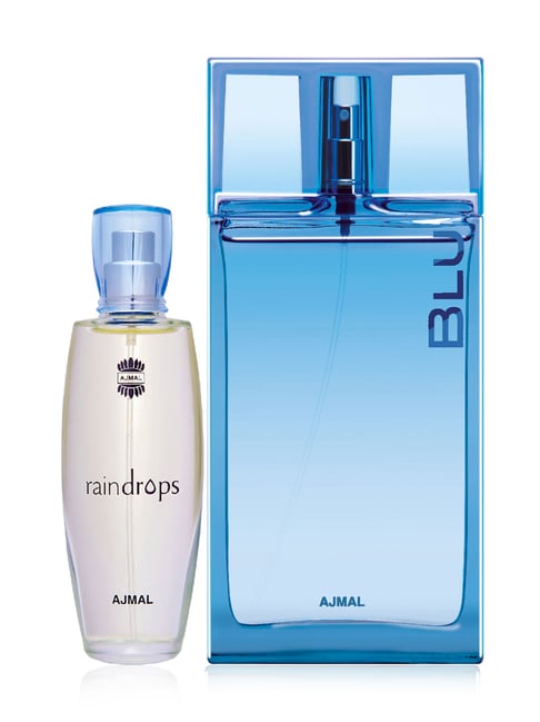 Ajmal Raindrops EDP Chypre Perfume for Women Blu EDP Aquatic Perfume for Men Gift Set