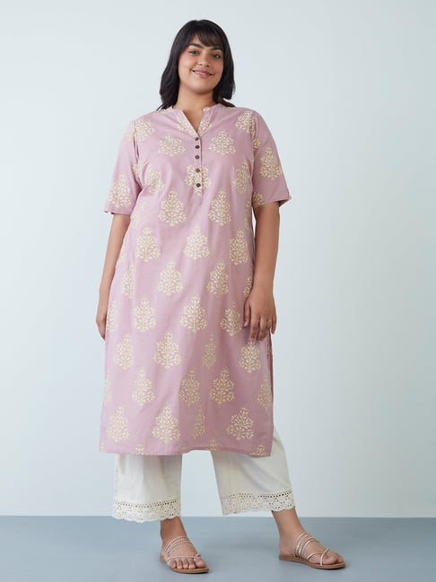 Diza Curves by Westside Lilac Floral Print Straight Kurta Price in India