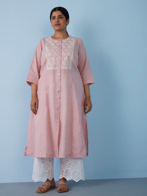 Diza Curves by Westside Light Pink Embroidered A-Line Kurta Price in India