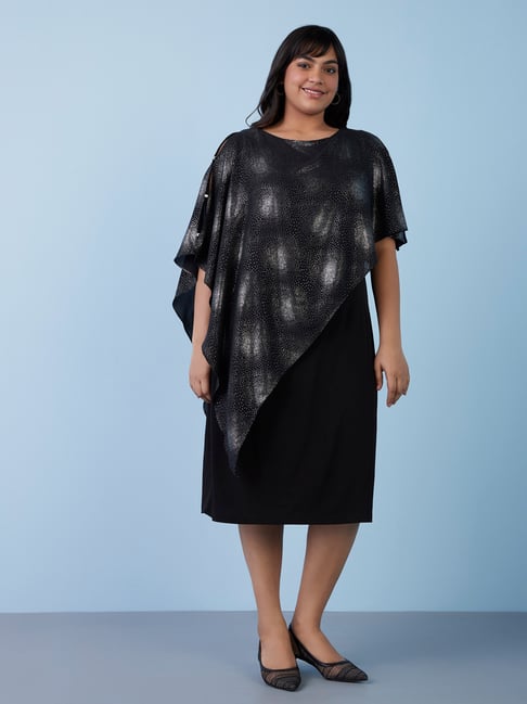 Gia Curves by Westside Black Shimmer Poncho-Style Dress Price in India