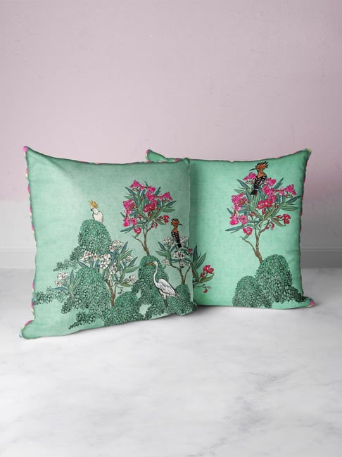 Bianca Floral Green Microfibre Cushion Covers - Set of 2-image-36