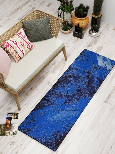 Bianca Blue & Navy Microfibre Non-Slip Rug