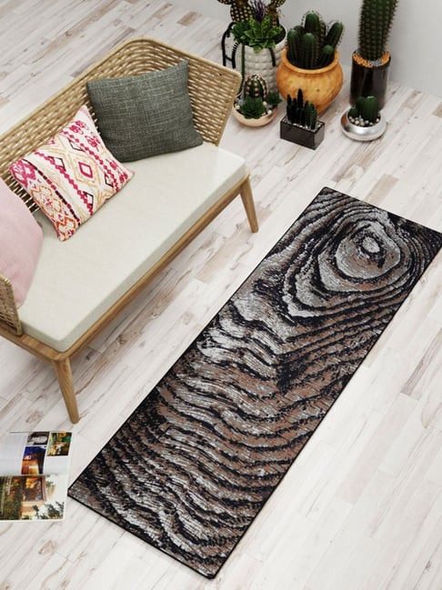 Bianca Grey & Brown Microfibre Non-Slip Rug