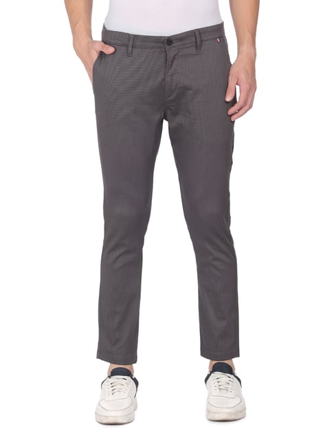 U S Polo Assn U.S. Polo Assn. Grey Cotton Regular Fit Self Pattern Chinos