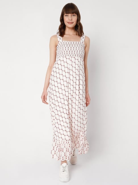 Vero Moda Off White Printed Peplum Dress