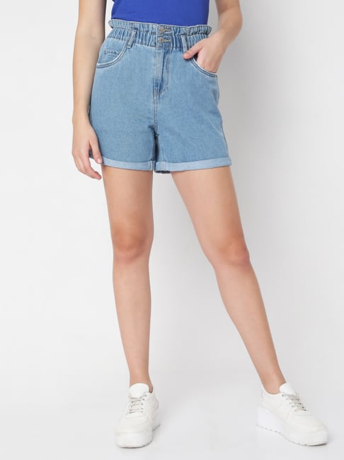 Vero Moda Light Blue Cotton Paperbag Shorts