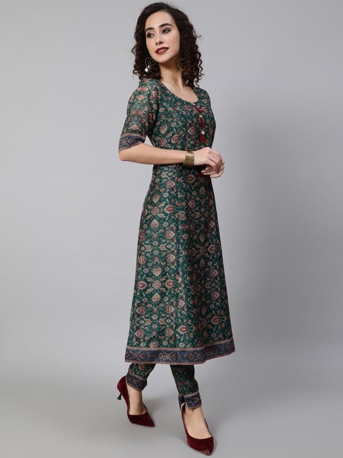 Aks Green Printed A Line Kurta