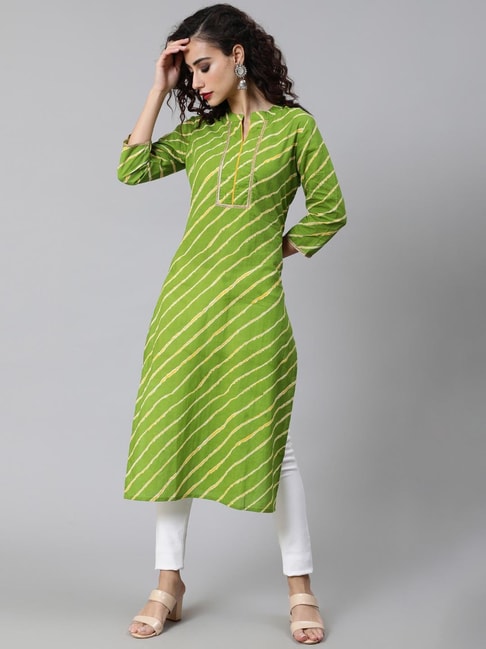 Aks Green Striped Straight Kurta Price in India