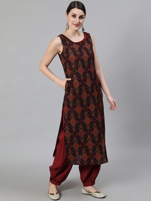 Aks Black Printed Straight Kurta Price in India