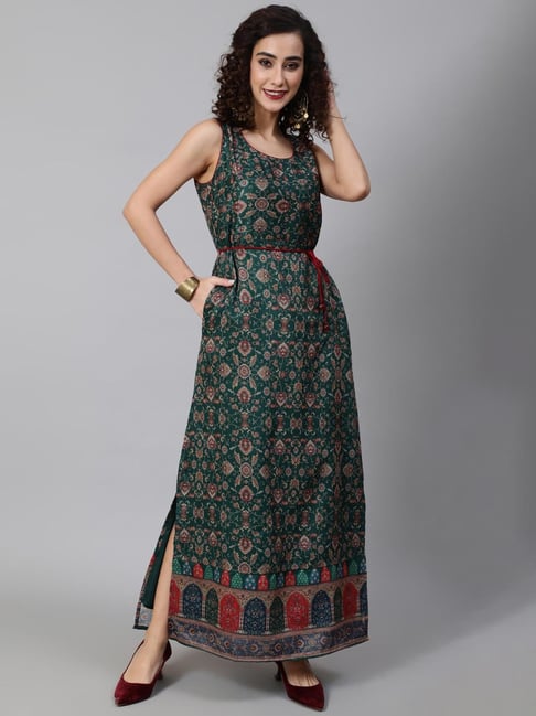 Aks Green Printed A Line Kurta