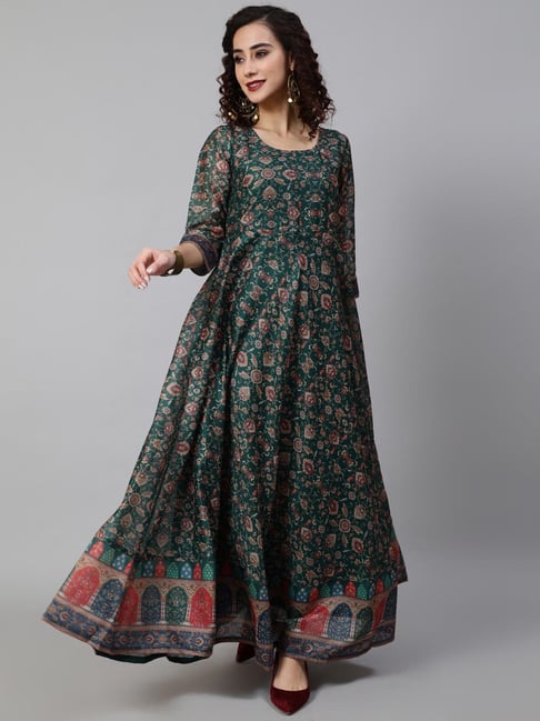 Aks Green Printed Anarkali Kurta Price in India