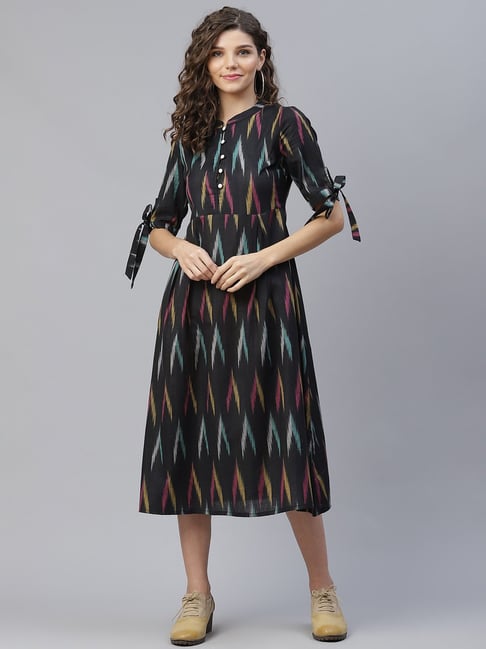 Aks Black Printed Knee-Length Dress Price in India