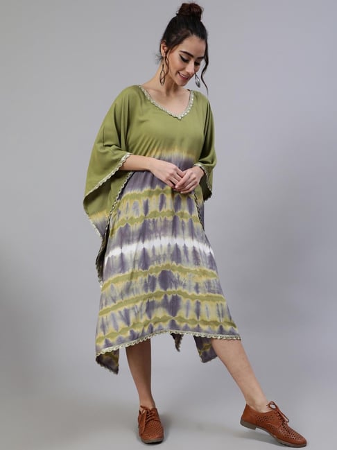 Aks Olive Tie-Dye Knee-Length Dress Price in India