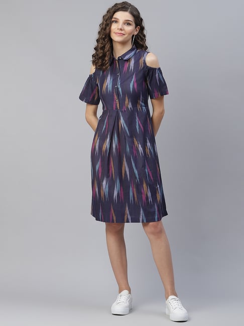 Aks Blue Printed Knee-Length Dress Price in India