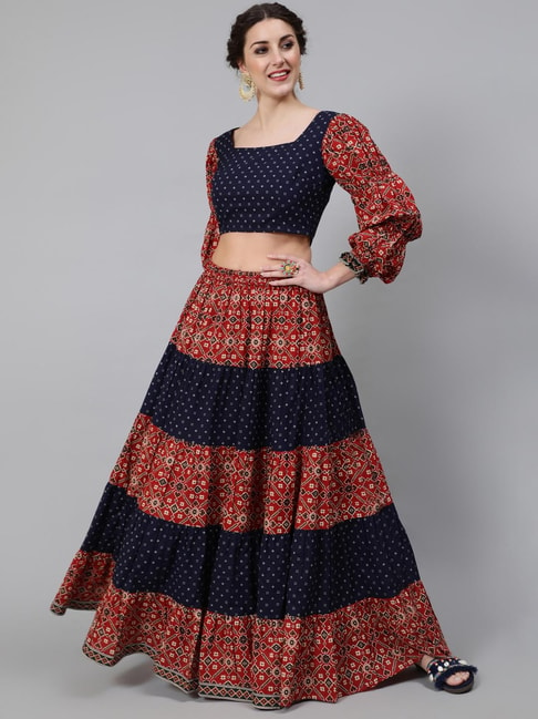 Aks Maroon Printed Top & Skirt Price in India