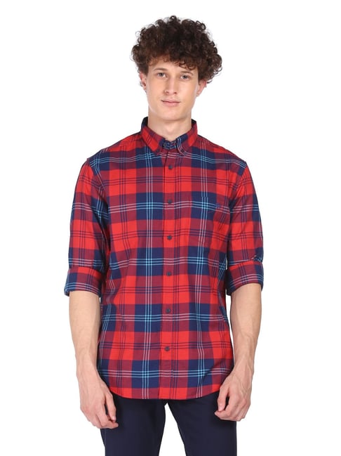 Aeropostale Red Cotton Regular Fit Checks Shirt