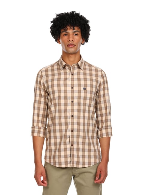 Arrow Brown Cotton Regular Fit Checks Shirt