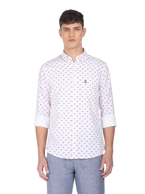 U S Polo Assn U.S. Polo Assn. White Cotton Regular Fit Printed Shirt