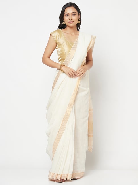 Fabindia Off-White Cotton Woven Saree Price in India