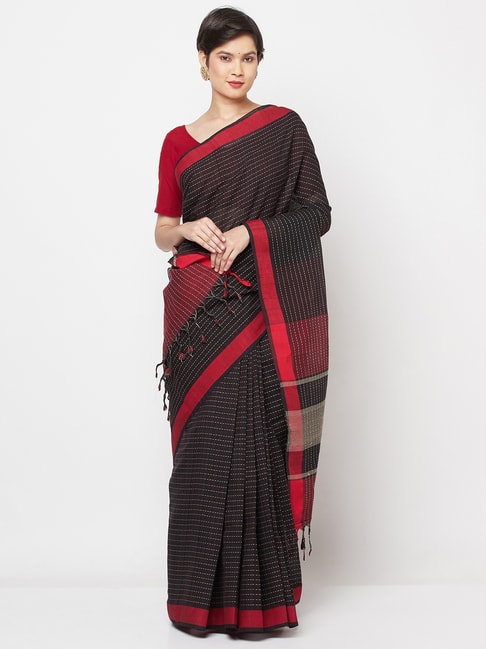Fabindia Black Cotton Woven Saree Price in India
