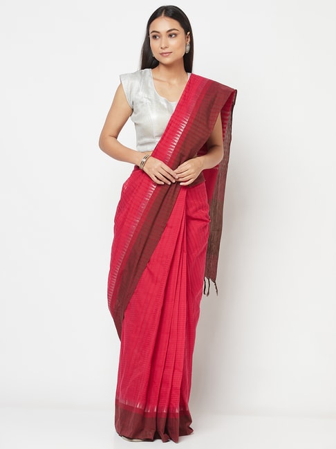Fabindia Red Cotton Woven Saree Price in India